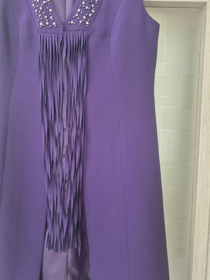 Mor Pilili Uzun Kollu Abiye Elbise - Görsel 5