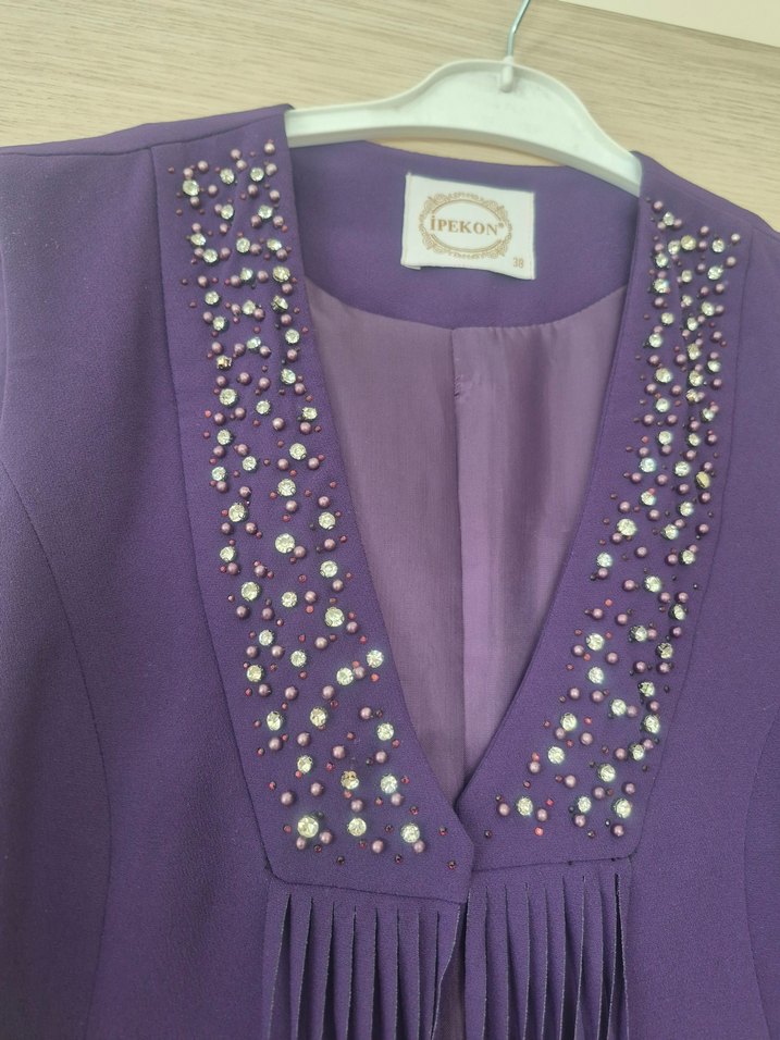 Mor Pilili Uzun Kollu Abiye Elbise - Görsel 3