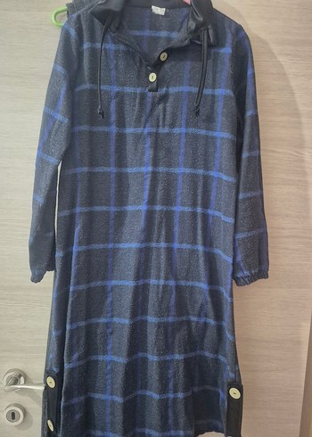 Kadın Lacivert Ekose Midi Tunik - Görsel 2