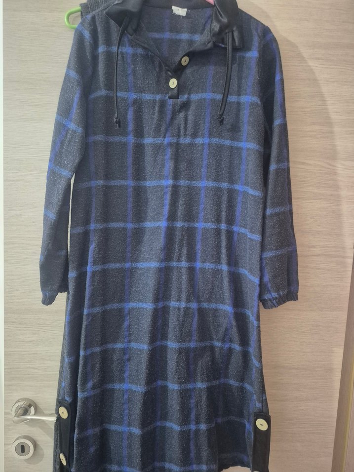 Kadın Lacivert Ekose Midi Tunik - Görsel 2