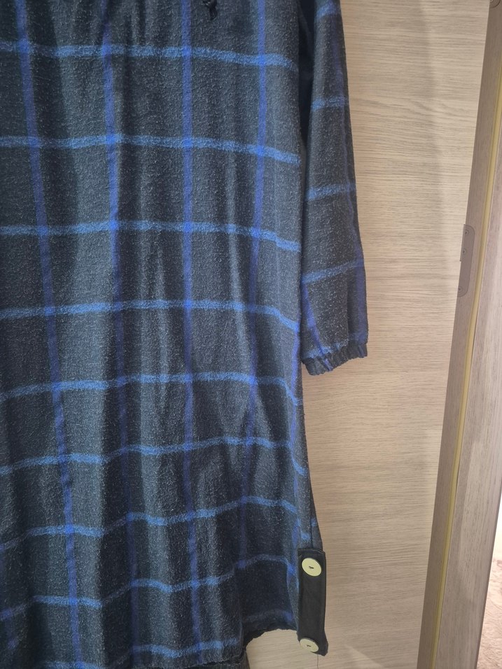 Kadın Lacivert Ekose Midi Tunik - Görsel 3