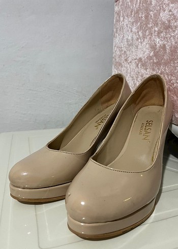 Bej Parlak Platform Topuklu Stiletto - Görsel 3