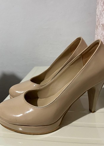 Bej Parlak Platform Topuklu Stiletto - Görsel 7