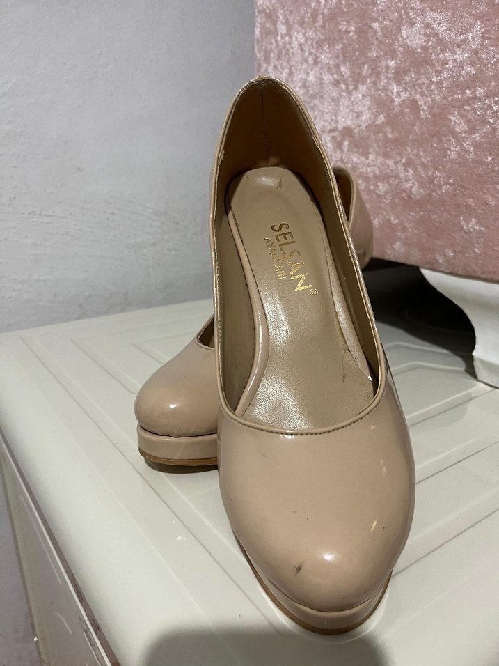 Bej Parlak Platform Topuklu Stiletto - Görsel 2