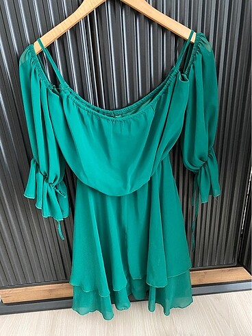 Diğer astarlı kumaş kat kısa yeşil elbise
