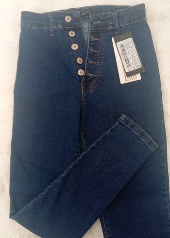 Düğmeli Lacivert Kadın Denim Jean
