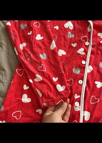 Diğer Renkli Kalp Desenli Kırmızı Kadın Pijama Takımı
