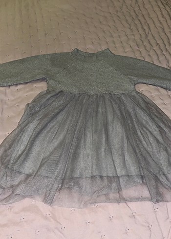 Kız Çocuk Gri Triko Uzun Kollu Elbise Zara Orjinal
