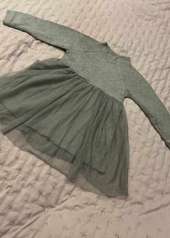 Zara Kız Çocuk Gri Triko Uzun Kollu Elbise Zara Orjinal