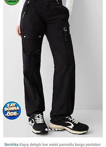 xs Beden BERSHKA LOW WAIST KAYIŞ DETAYLI PAMUKLU PANTOLON