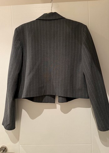 40 Beden Gri Çizgili Düğmeli Kadın Blazer Ceket