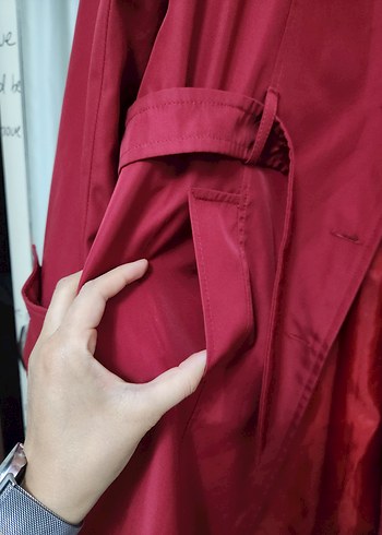 Şık Bordo Uzun Kadın Trençkot - Görsel 3