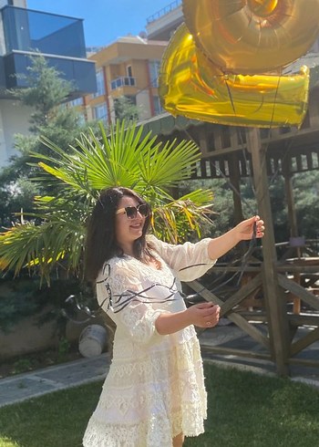 Beyaz Desenli Bohem Midi Elbise - Görsel 5