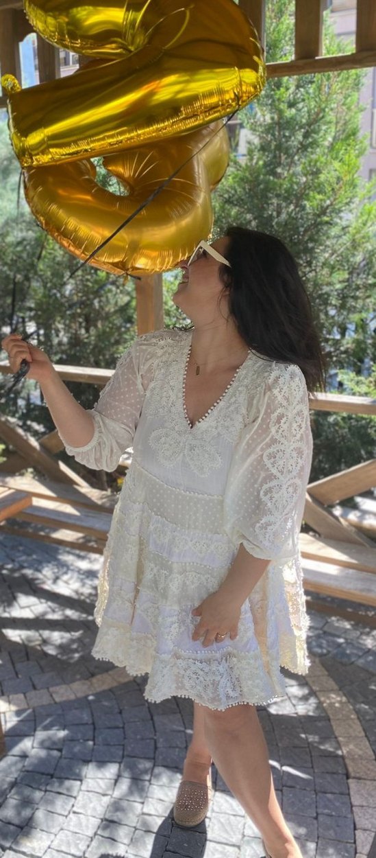 Beyaz Desenli Bohem Midi Elbise - Görsel 2