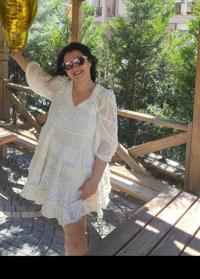 Beyaz Desenli Bohem Midi Elbise - Görsel 3