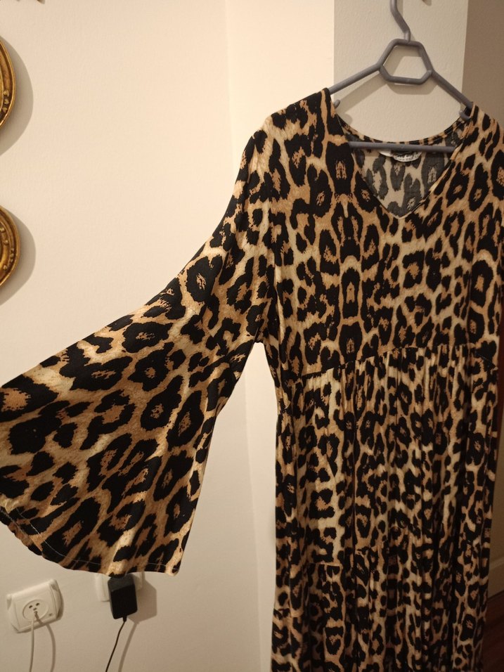 Leopar Desenli Uzun Salaş Kadın Elbise - Görsel 2