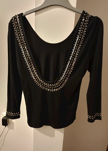 Siyah Payetli Uzun Kollu Kadın Bluz - Görsel 3