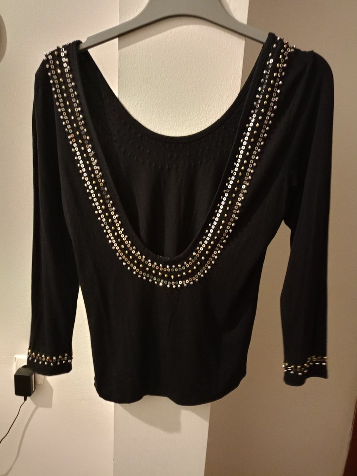 Siyah Payetli Uzun Kollu Kadın Bluz - Görsel 3