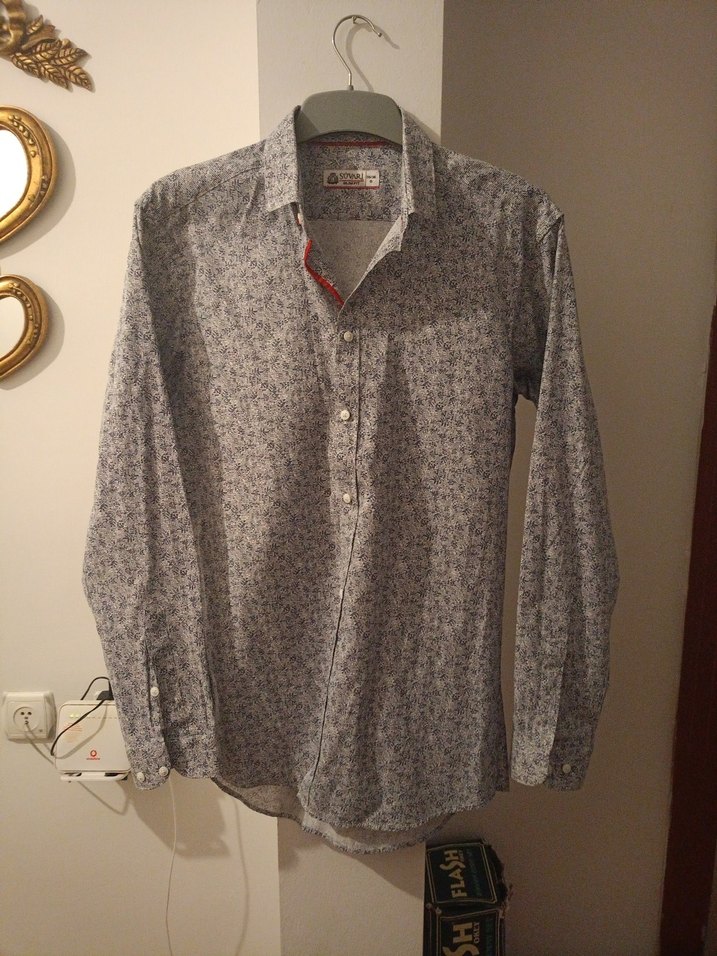 lacivert Desenli uzun Kollu Pamuklu Erkek Gömlek - Görsel 3