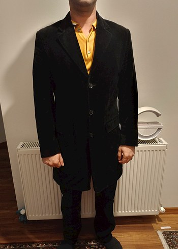 Siyah kadife Düğmeli Erkek Kaban - Görsel 3