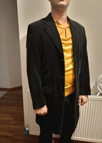 Siyah kadife Düğmeli Erkek Kaban - Görsel 2