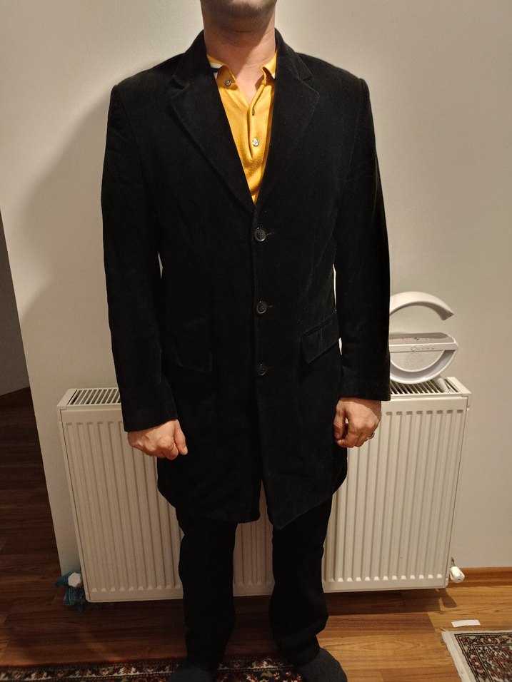 Siyah kadife Düğmeli Erkek Kaban - Görsel 3