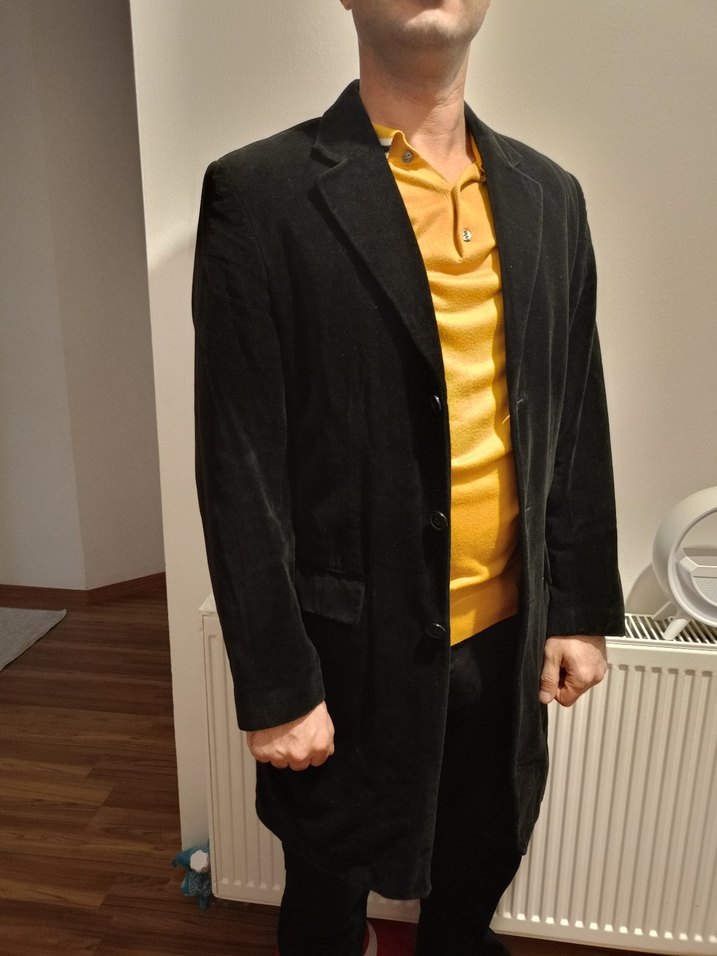 Siyah kadife Düğmeli Erkek Kaban - Görsel 2