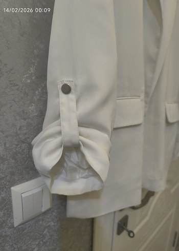 Beyaz Kadın Keten Blazer Ceket - Görsel 2