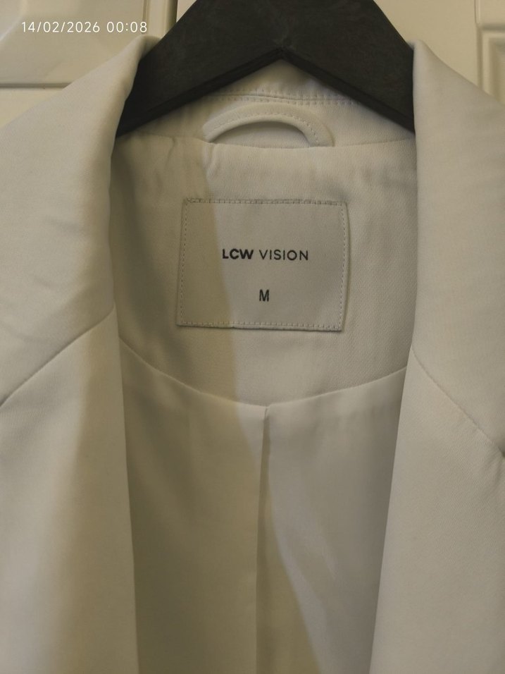 Beyaz Kadın Keten Blazer Ceket - Görsel 3