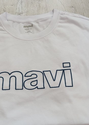 Mavi Baskılı Beyaz Erkek Tişört