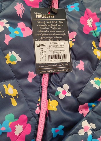 Kapüşonlu Kız Çocuk Çiçekli Fermuarlı Mont - Görsel 3