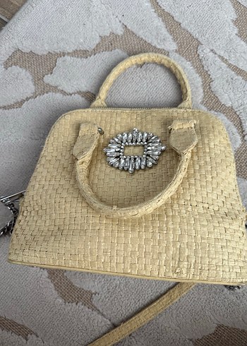 Zincir Detaylı Bej Nakışlı Bohem Çanta - Görsel 2