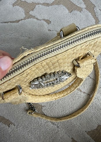 Zincir Detaylı Bej Nakışlı Bohem Çanta - Görsel 5