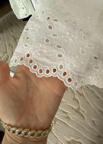 Beyaz Nakışlı Mini Pamuklu Gömlek - Görsel 5