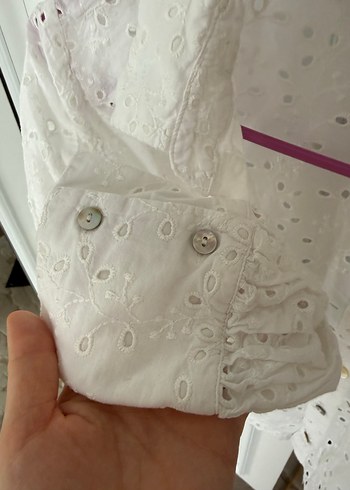 Beyaz Nakışlı Mini Pamuklu Gömlek - Görsel 4