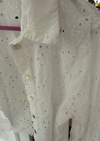 Beyaz Nakışlı Mini Pamuklu Gömlek - Görsel 3