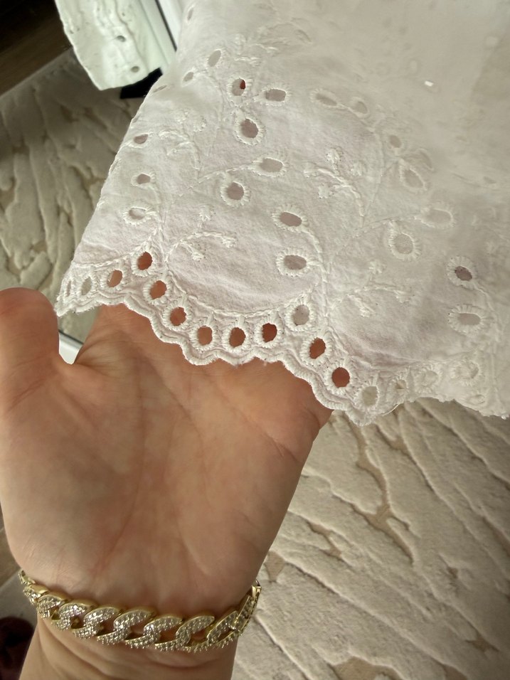 Beyaz Nakışlı Mini Pamuklu Gömlek - Görsel 5