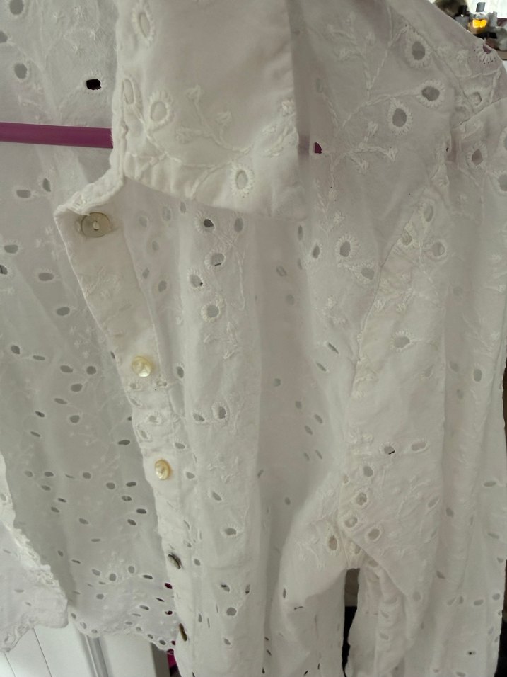 Beyaz Nakışlı Mini Pamuklu Gömlek - Görsel 3