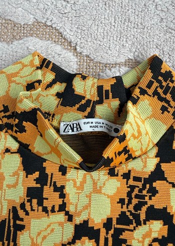 Uzun Kollu, Düğmeli Sarı Bağlama Desenli Bluz - Görsel 2