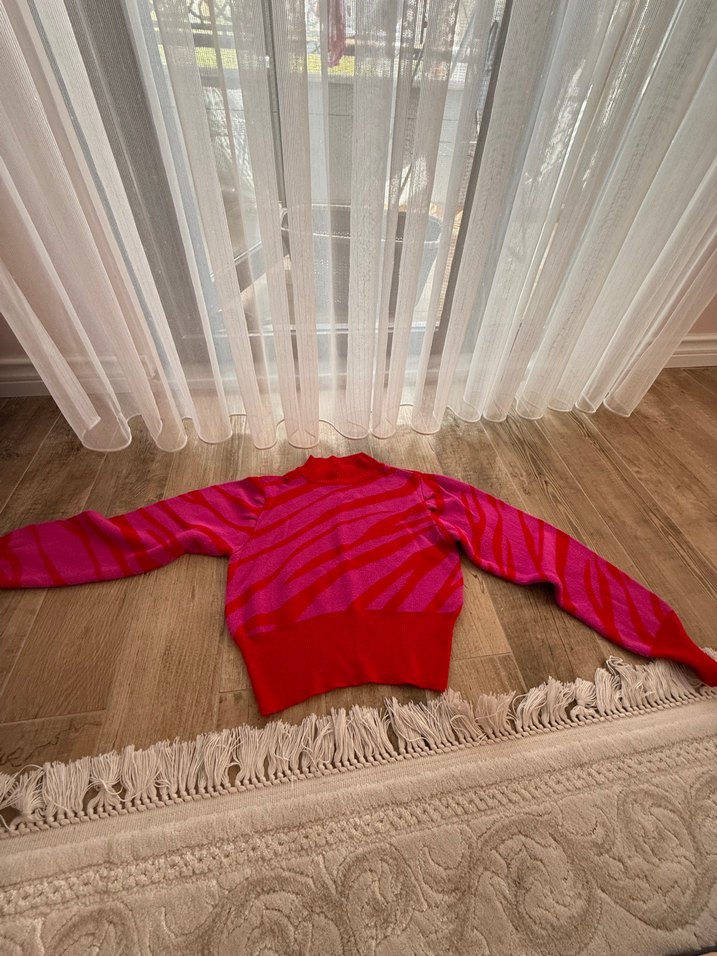 Pembe Zebra Desenli Balıkçı Yaka Kazak - Görsel 2