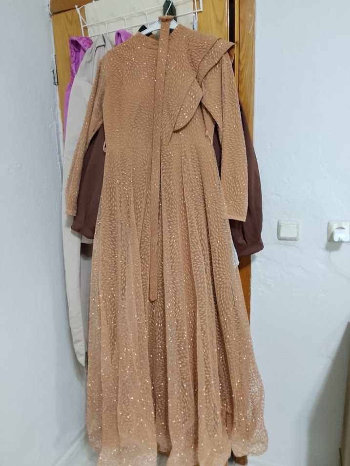 Bej Uzun Kollu Salaş Kadın Elbise - Görsel 3