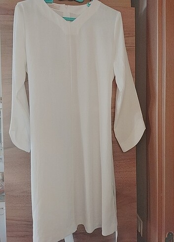 Massimo Dutti Beyaz ince tunik / kemerli elbise