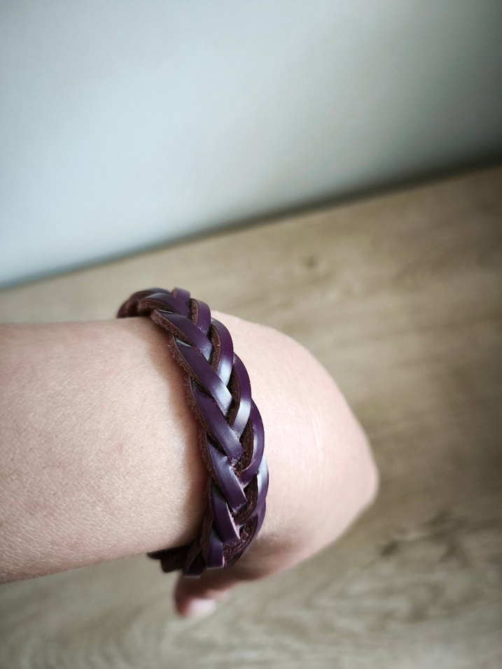Mor Örgülü gerçek deri unisex Bileklik - Görsel 4