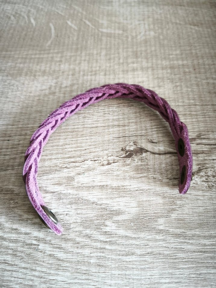 Mor Örgülü gerçek deri unisex Bileklik - Görsel 3