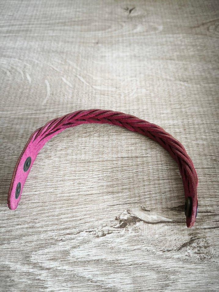 Pembe Bohem Örgülü gerçek deri Bayan Bileklik - Görsel 3