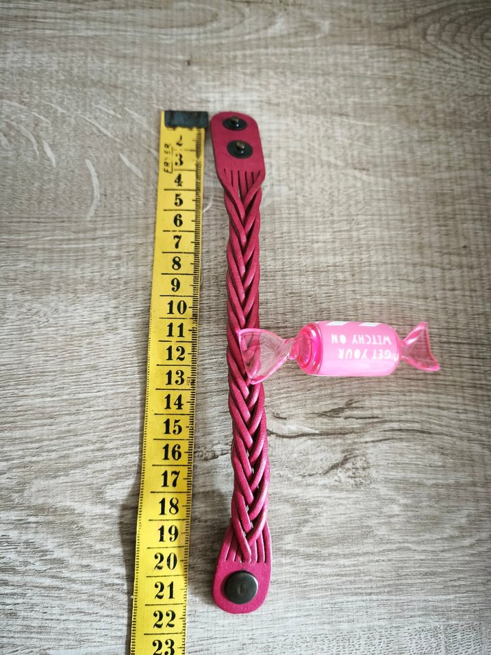 Pembe Bohem Örgülü gerçek deri Bayan Bileklik - Görsel 2