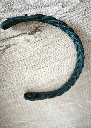 Siyah Örgülü unisex gerçek deri Bileklik - Görsel 3