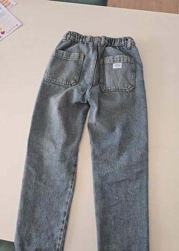 8 Yaş Beden erkek çocuk Gri Mavi Bel Detaylı Bol Kesim Jean
