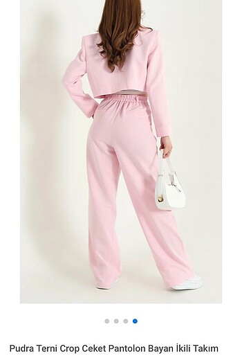 pudra crop pantalon takım