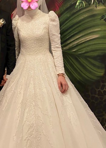 İnci işlemeli A Kesim Gelinlik - Görsel 5